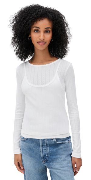 Leset Pointelle Layered Long Sleeve Top White XL