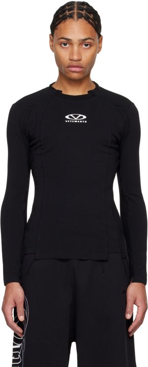 VETEMENTS T-shirt noir à logo ovale et à bords bruts