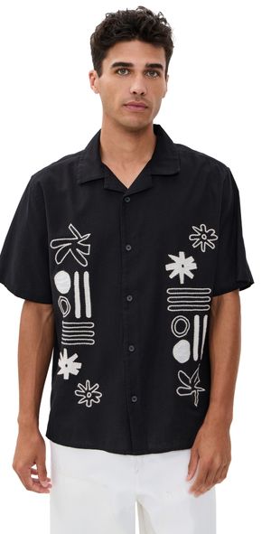 Wax London Abstract Applique Didcot Shirt Black/Ecru M