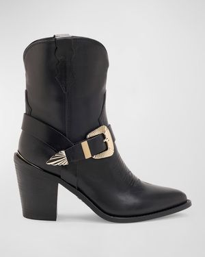 Charlotte Leather Buckle Western Booties