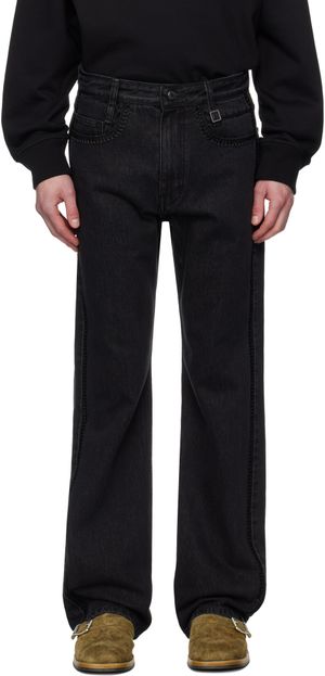 WOOYOUNGMI Jean droit noir à ornements crochetés