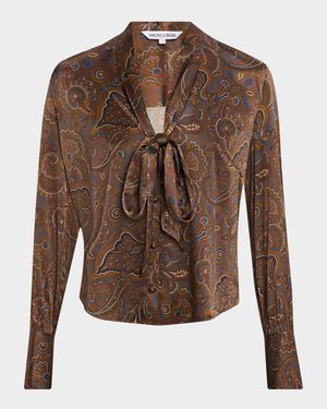 Francine Paisley Silk Tie-Neck Blouse