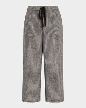 Cropped Wide-Leg Striped Organic Linen Pants