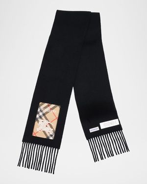 Men's Check Label Cashmere Scarf