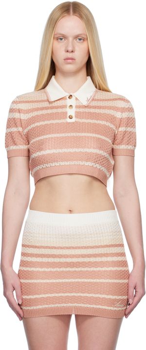 AMIRI Pink & Off-White Stripe Cropped Polo
