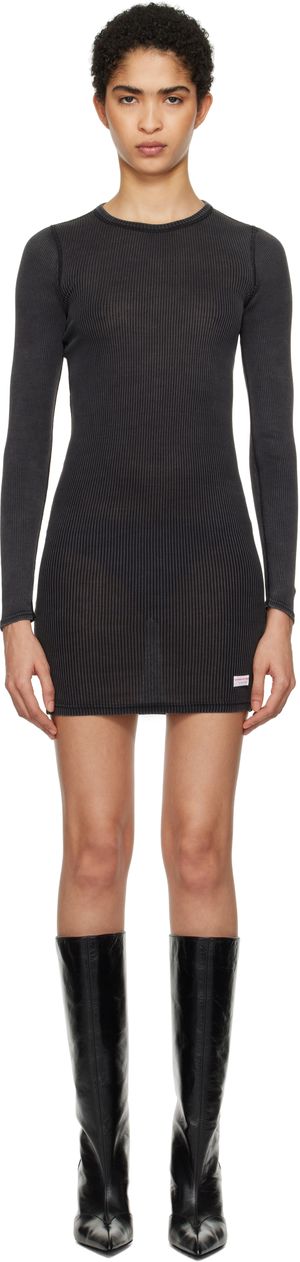 Alexander Wang Robe courte à manches longues noire à col ras du cou
