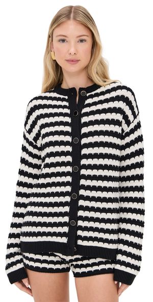Show Me Your Mumu Inez Cardigan Black And White Stripe Knit L