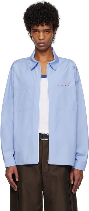 Marni Blue Zip Hidden Logo Shirt