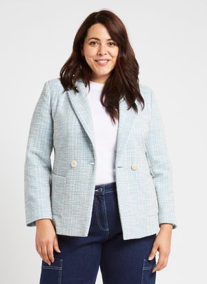 Persona By Marina Rinaldi - Veste blazer droite en tweed - Taille L - Bleu