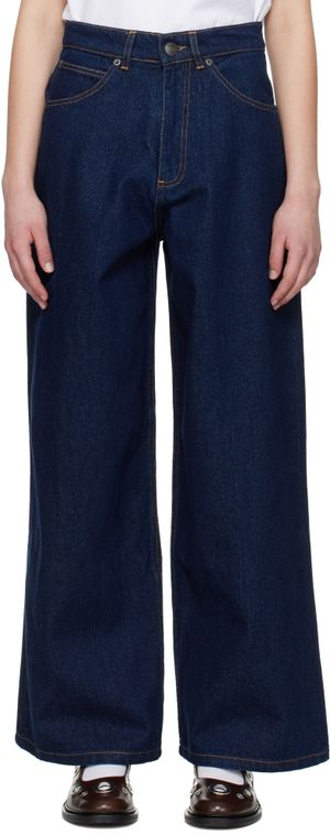Charles Jeffrey LOVERBOY Navy Knit Patch Wide Leg Jeans