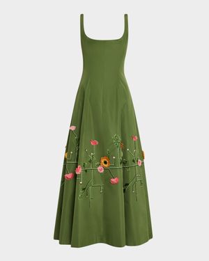 Floral Embroidered Sleeveless Midi Dress