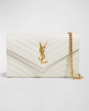 YSL Monogram Large Wallet on Chain in Grained Leather
