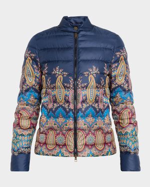 Midnight Dream Paisley-Print Puffer Jacket