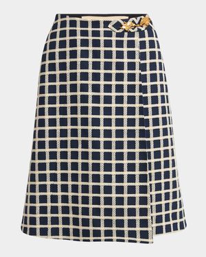 Window Check Wool-Blend Skirt
