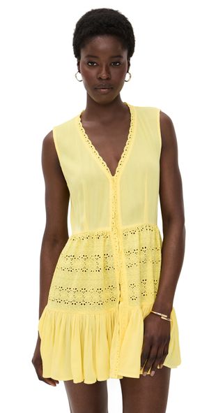 Playa Lucila Eyelet Mini Dress Butter Yellow XS