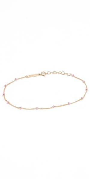 Zoe Chicco 14k Enamel Satellite Chain Anklet Pink One Size