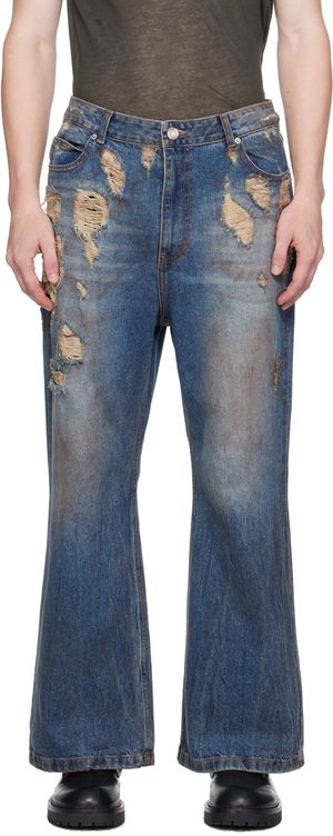 Juun.J Jean bleu en denim lavé à l'huile