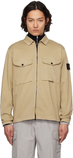 Stone Island Beige Organic Stretch Cotton Satin Jacket