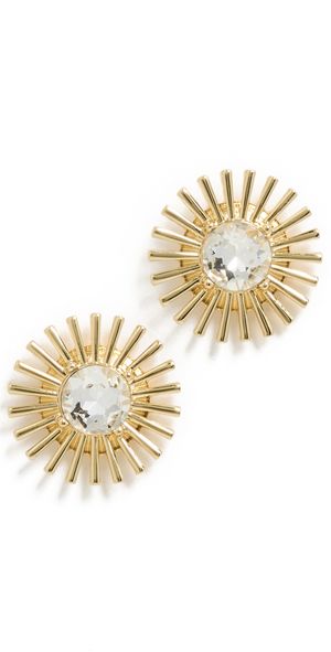 Kenneth Jay Lane Crystal Center Sunburst Button Pierced Earrings Crystal One Size