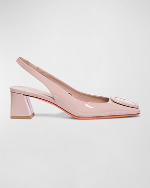 Lemon Patent Buckle Slingback Pumps