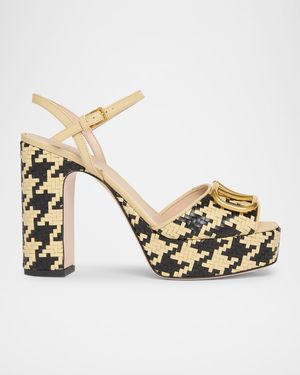 VLogo Signature Houndstooth Woven Platform Sandals