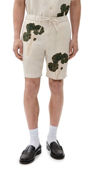 Frescobol Carioca Felipe Linen Shorts Ecru & Evergreen 30