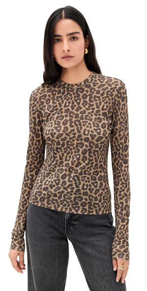ANINE BING Sylvie Long Sleeve Tee Black and Brown Leopard S