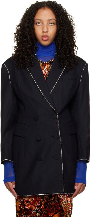 Dries Van Noten Navy Crystal-Cut Blazer