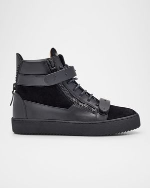 Men's Ru50040 Leather and Suede Zip High-Top Sneakers