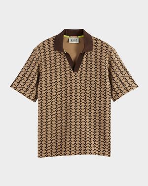 Men's Relaxed-Fit Geometric Toweling Johnny Collar Polo Shirt