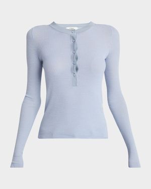 Ribbed Long-Sleeve Henley Sweater