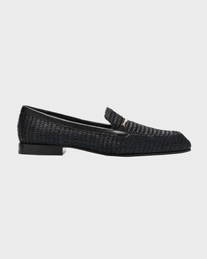 Raffia Metal-Strap Easy Loafers