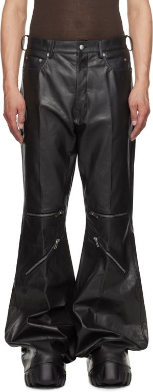 Rick Owens Black Hollywood Bolan Cargo Leather Pants