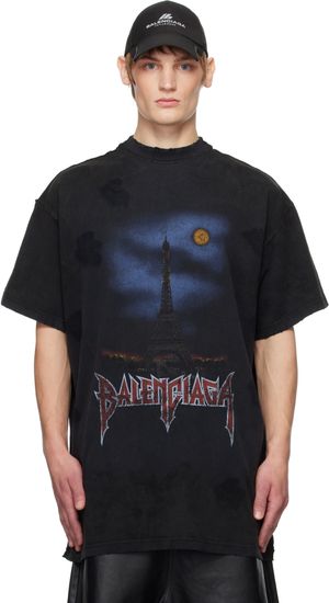Balenciaga T-shirt noir à logo Paris Moon