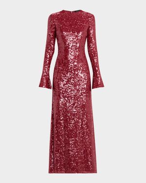 Sequined Flare-Sleeve Gown
