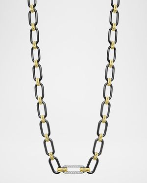 18K Gold Signature Caviar and Black Ceramic Toggle Necklace with Diamonds, 18"L