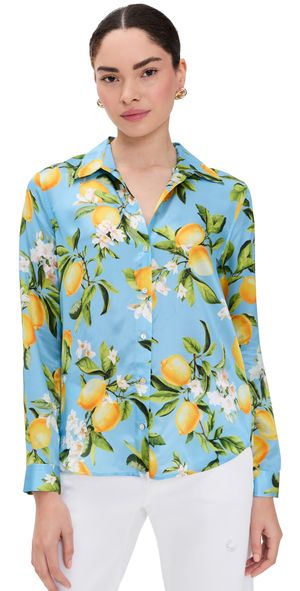 L'AGENCE Tyler Silk Blouse Sky Blue/Yellow Floral Lemon XS