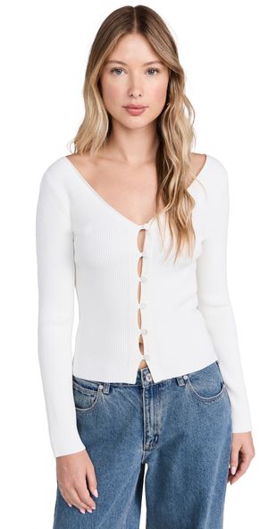 Enza Costa Viscose Sweater V Cardigan Off White XL