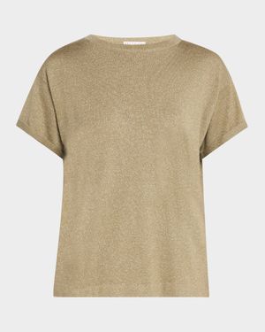 Metallic Short-Sleeve Cashmere Silk T-Shirt