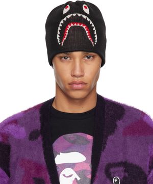 BAPE Bonnet 2nd noir en tricot à requin emblématique