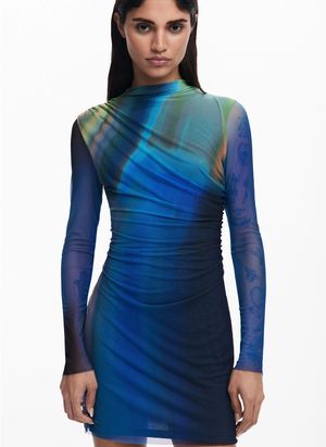 Desigual - Robe courte drapée imprimée - Taille XL - Bleu