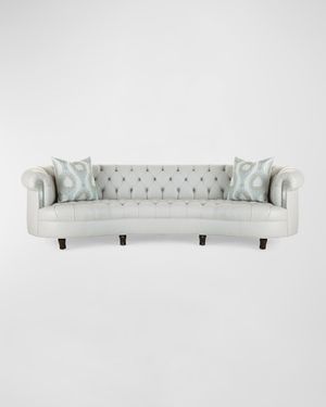 Rebecca Leather Mirrored Trim Sofa, 122"