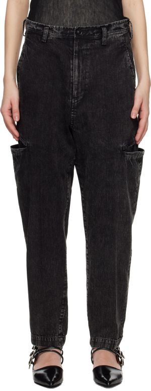 Y's Black 8oz Bleached Denim Tapered Jeans