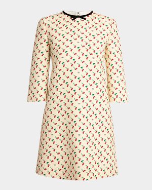 Cherry Print Crepe Couture Mini Dress