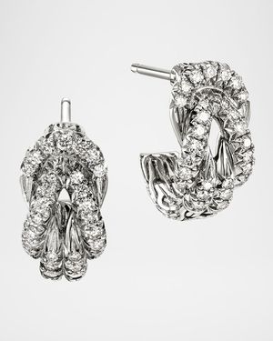 Sterling Silver Pave Love Knot Hoop Earrings, 13mm