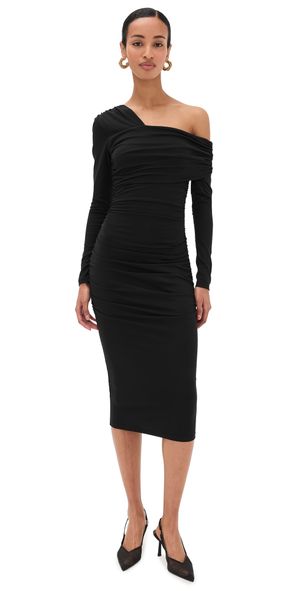 Susana Monaco Carryover One Arm Gathered Dress Black S