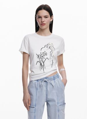 Desigual - Tee-shirt col rond en coton - Taille XL - Blanc