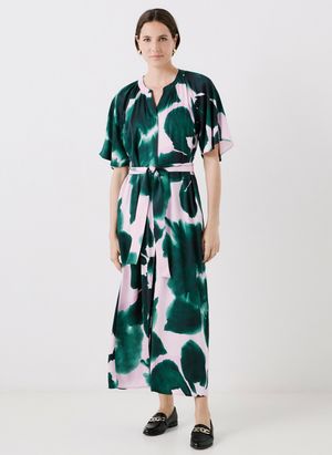 Caroll - Robe longue ceinturée à motifs - Taille 44 - Vert