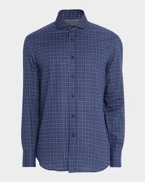 Men's Slim Fit Geometric Cotton Button-Down Shirt
