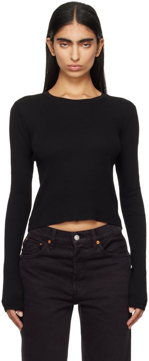 Re/Done Black Hanes Edition 90s Pointelle Baby Long Sleeve T-shirt